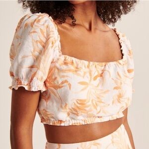 NWT Abercrombie & Fitch Cropped Puff Sleeve Linen Top